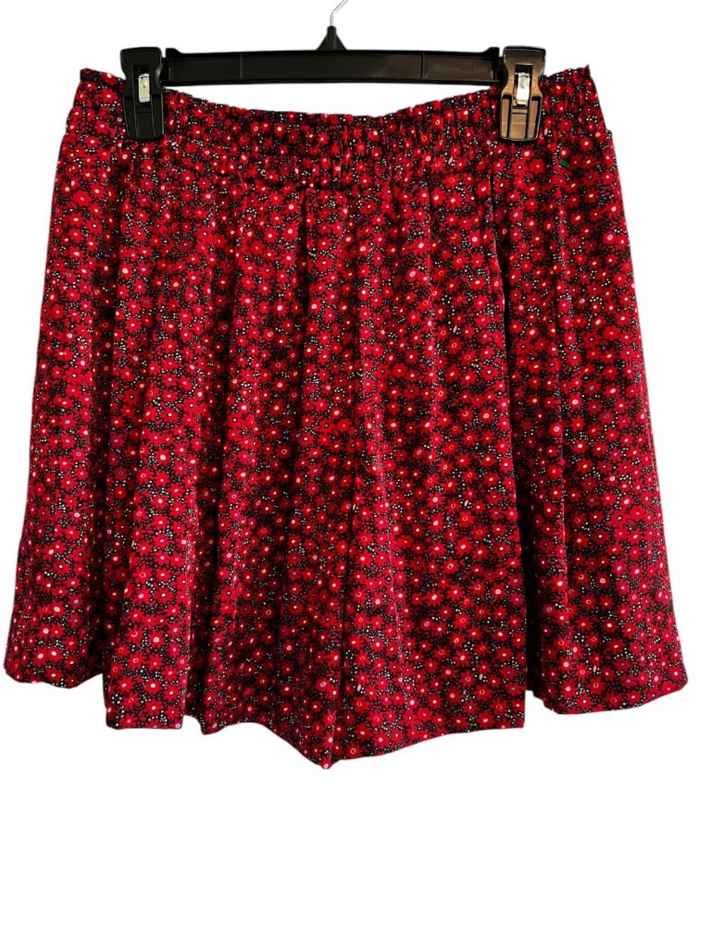 Uniqlo Red Ditsy Floral Silky Skort Fancy Shorts Elastic Waist XL 32-34 Women's